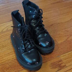 Zara Black Boots with Floral Details